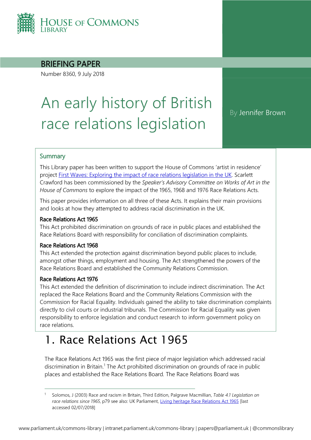 An Early History of British Race Relations Legislation