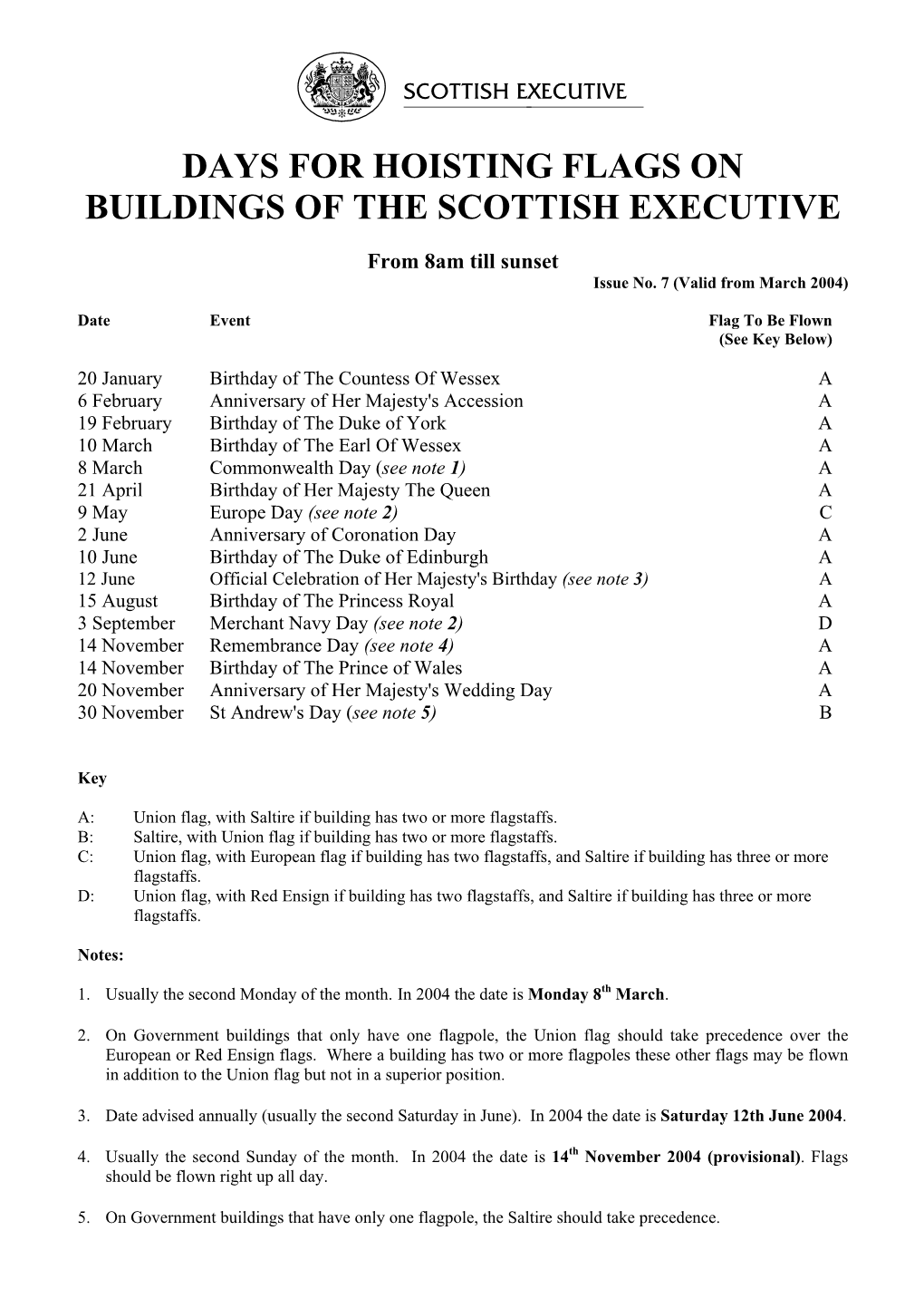 Abcdefghij DAYS for HOISTING FLAGS on BUILDINGS of the SCOTTISH EXECUTIVE