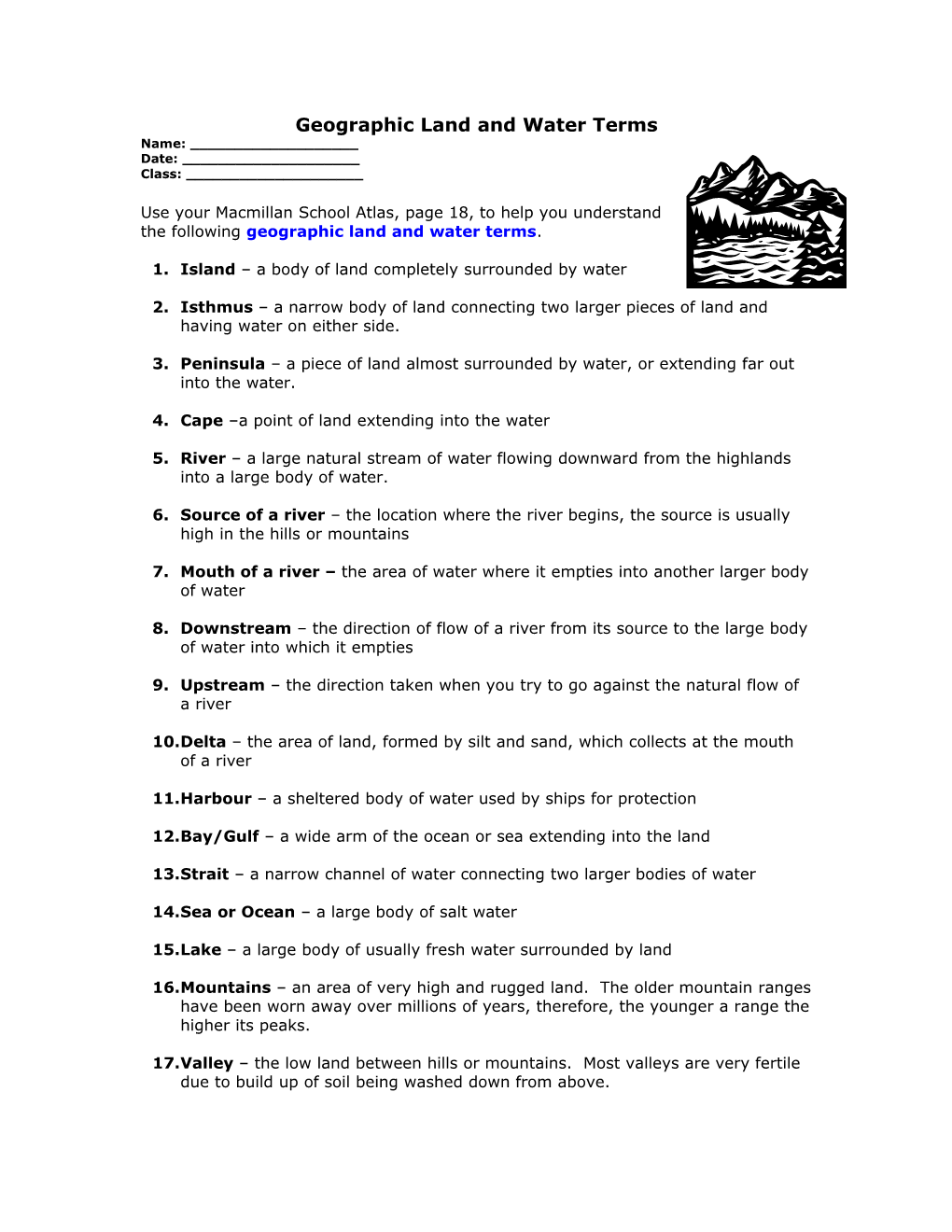 Geographic Land and Water Terms