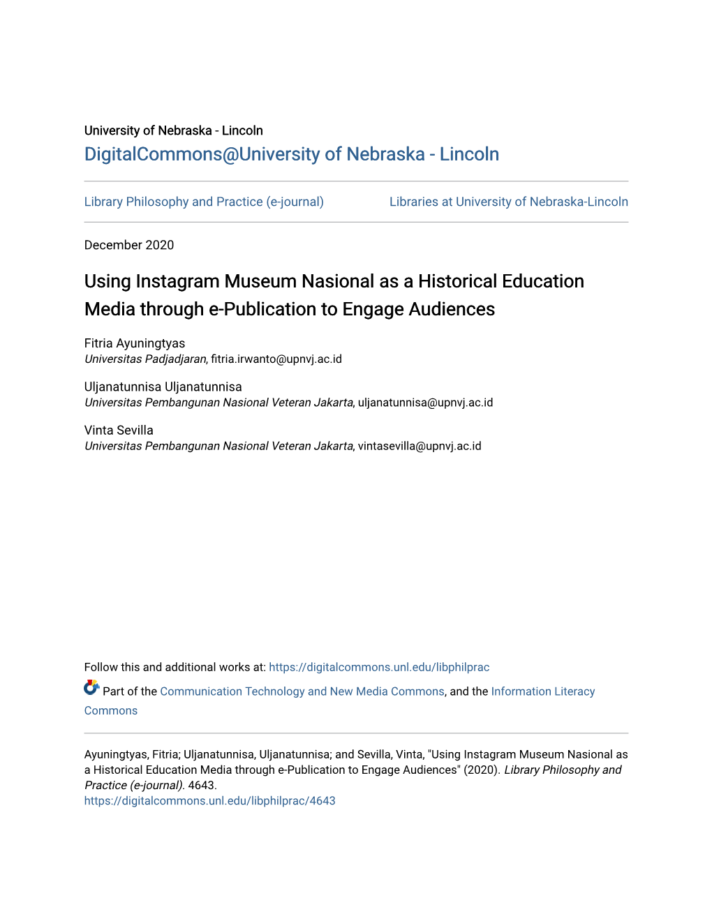 Using Instagram Museum Nasional As a Historical Education Media Through E-Publication to Engage Audiences