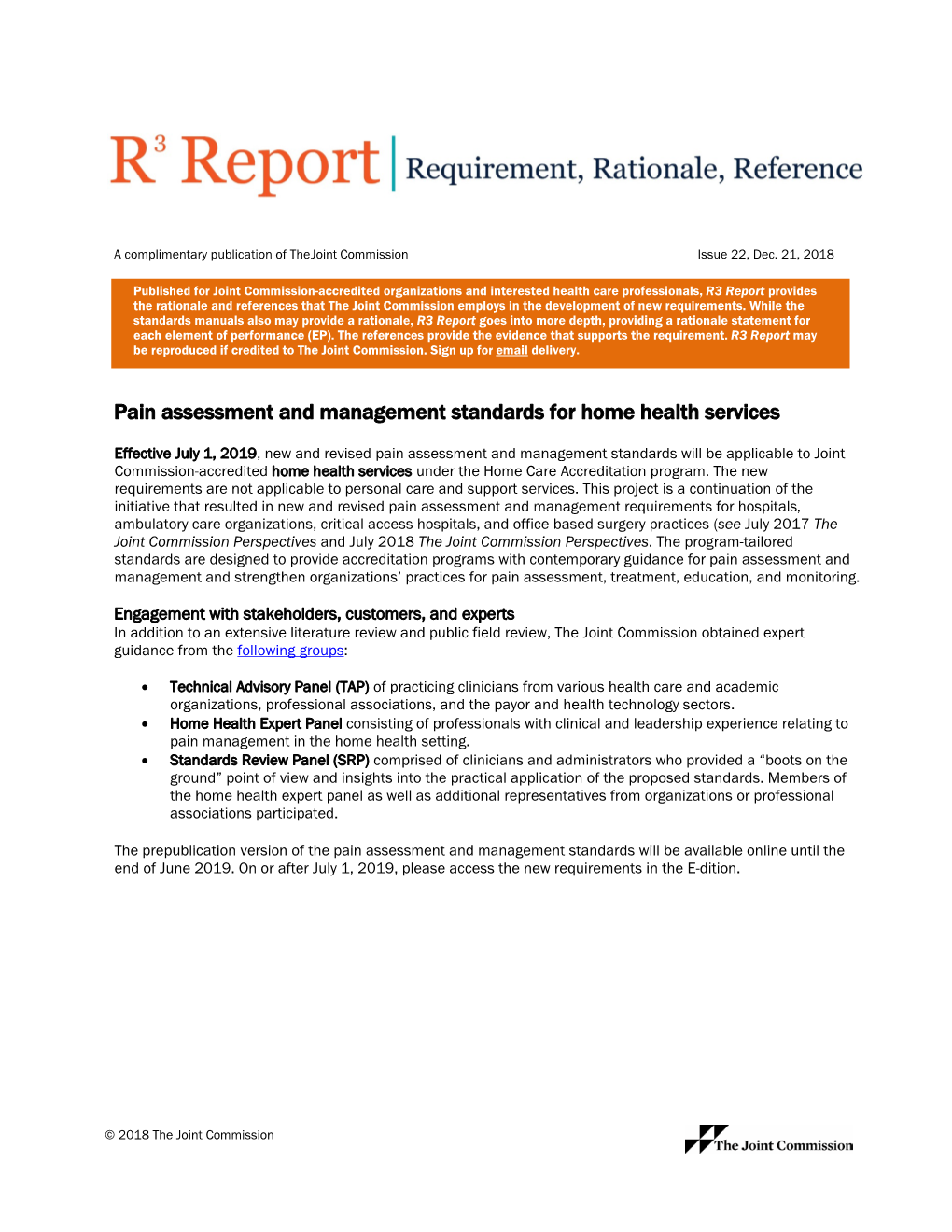 Pain Assessment and Management Standards for Home Health Services