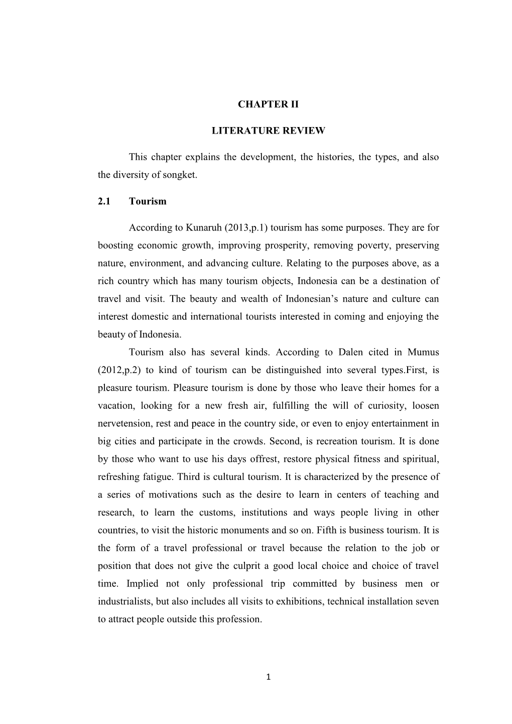 CHAPTER II LITERATURE REVIEW This Chapter Explains the Development, the Histories, the Types, and Also the Diversity of Songket