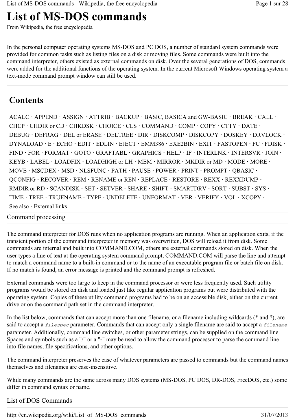 List of MS-DOS Commands from Wikipedia, the Free Encyclopedia