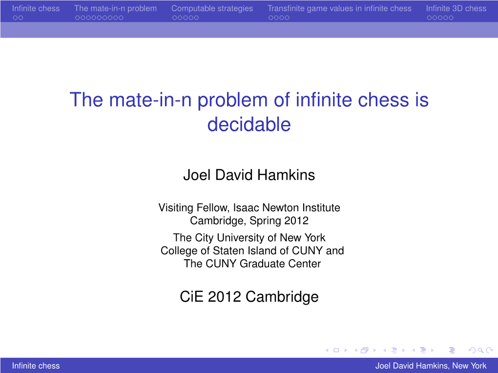 The Mate-In-N Problem of Infinite Chess Is