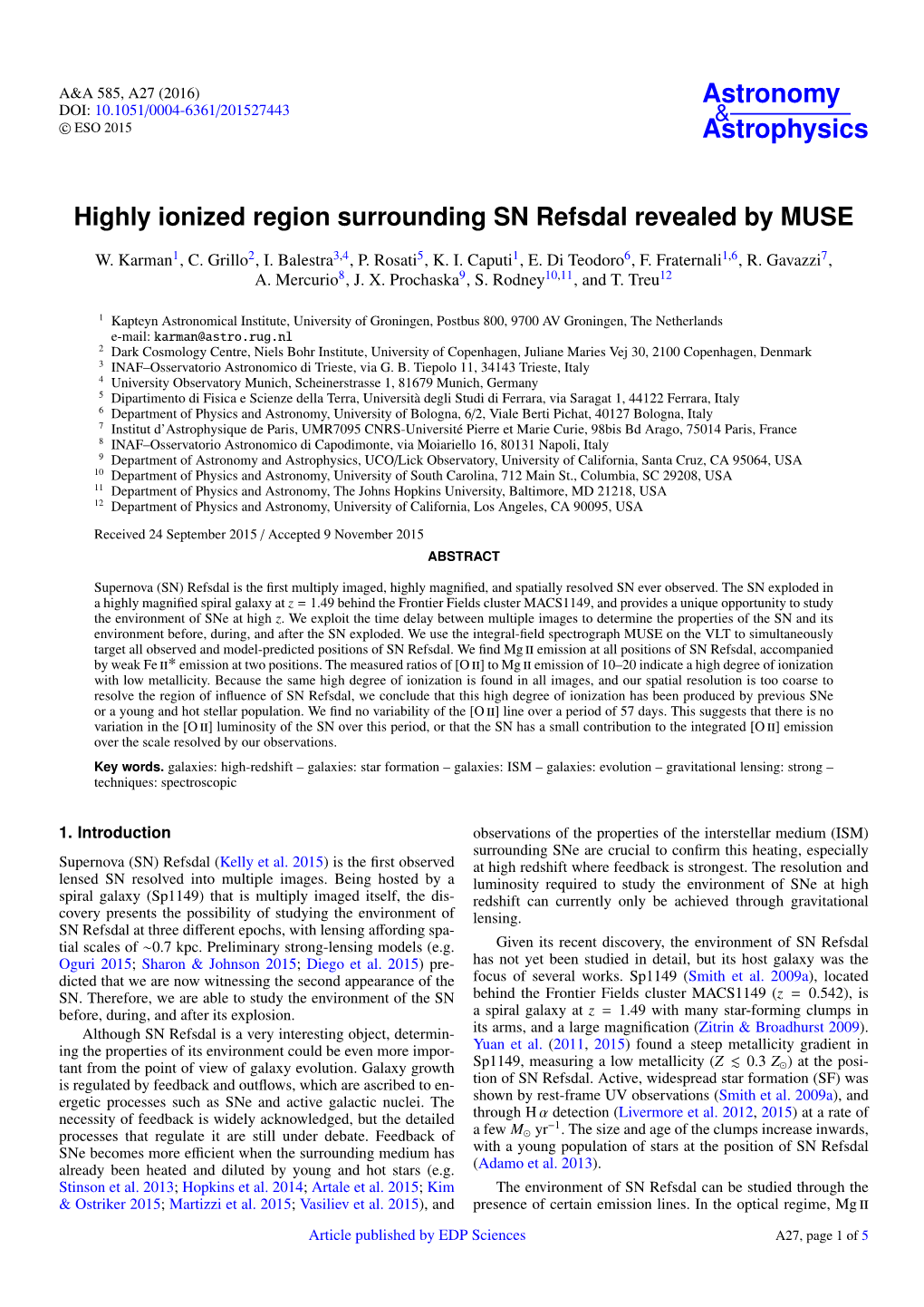 Highly Ionized Region Surrounding SN Refsdal Revealed by MUSE