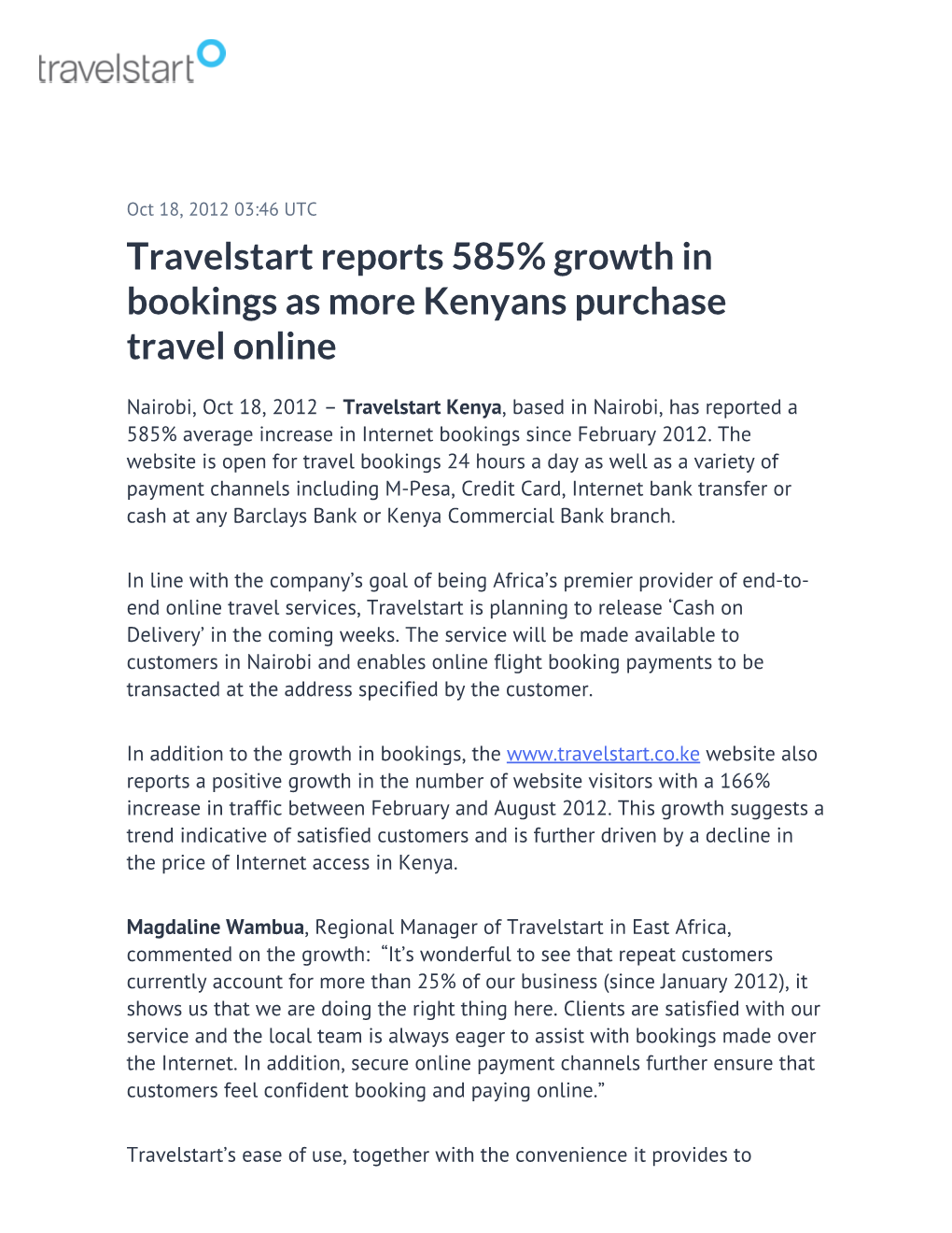 Travelstart Reports 585% Growth in Bookings As More Kenyans Purchase Travel Online