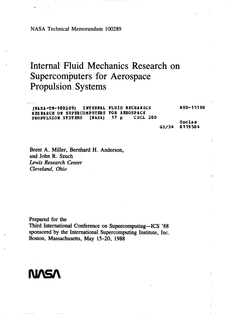 Internal Fluid Mechanics Research on Supercomputers for Aerospace Propulsion Systems