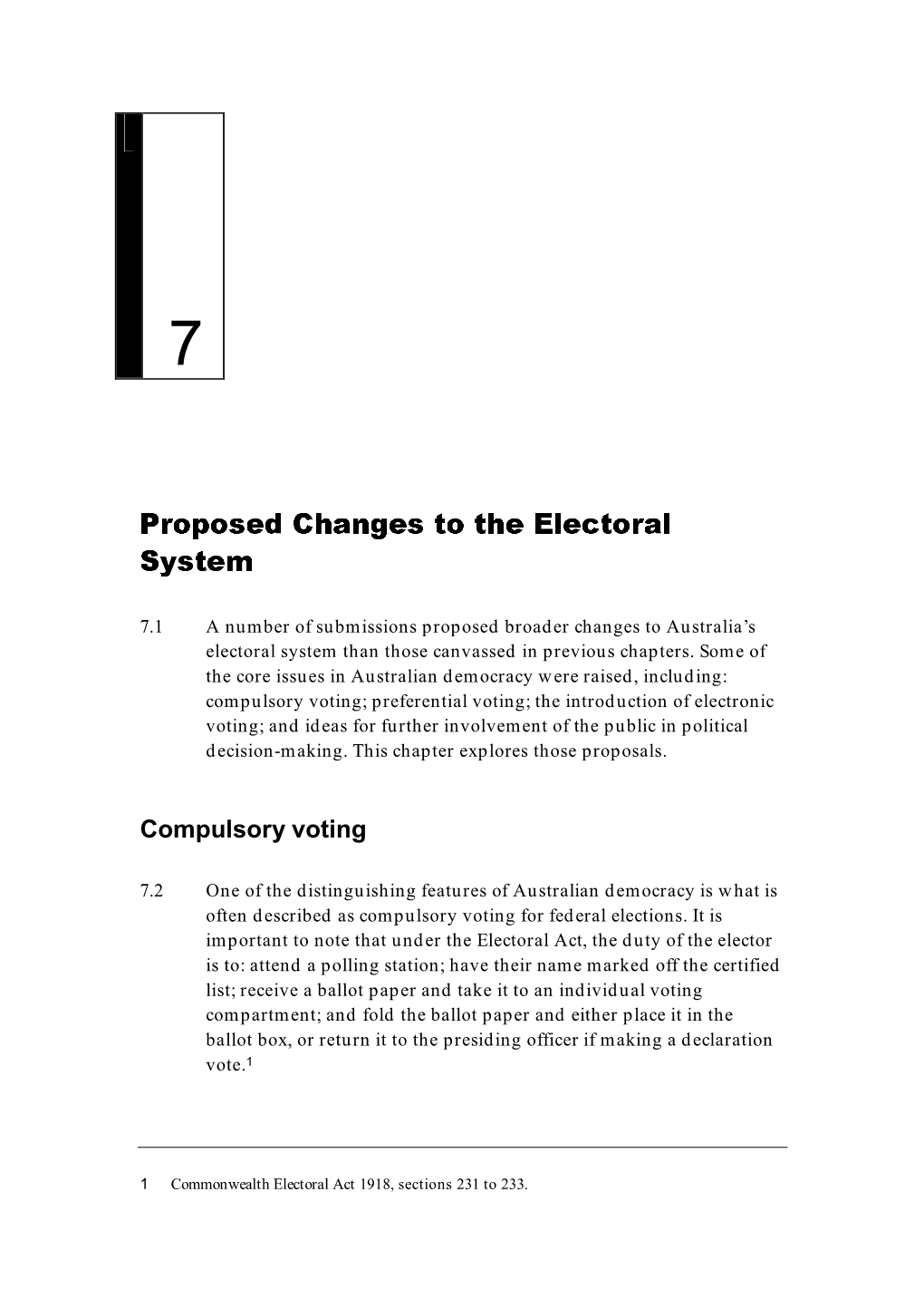 Proposed Changes to the Electoral System