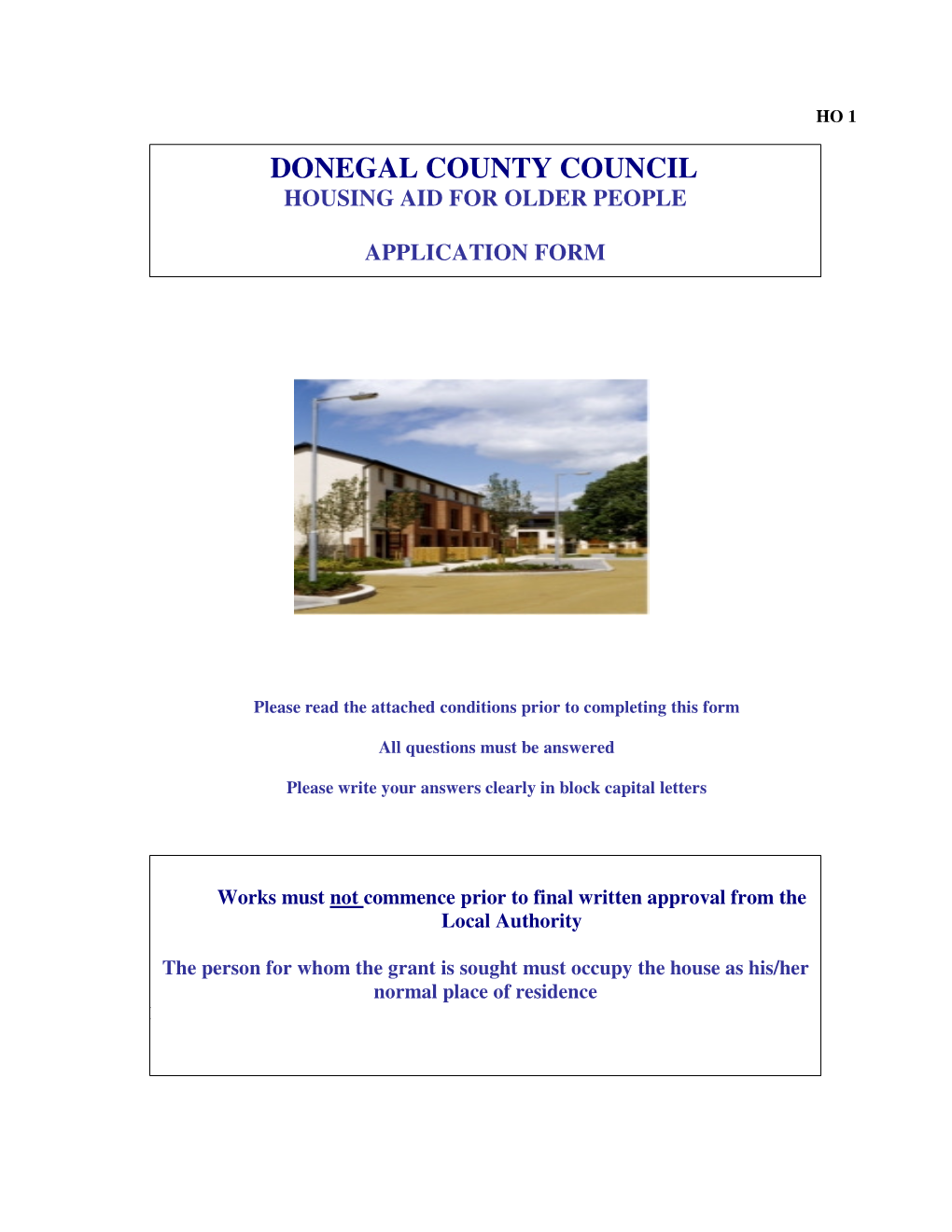 Donegal County Council Housing Aid for Older People Application Form