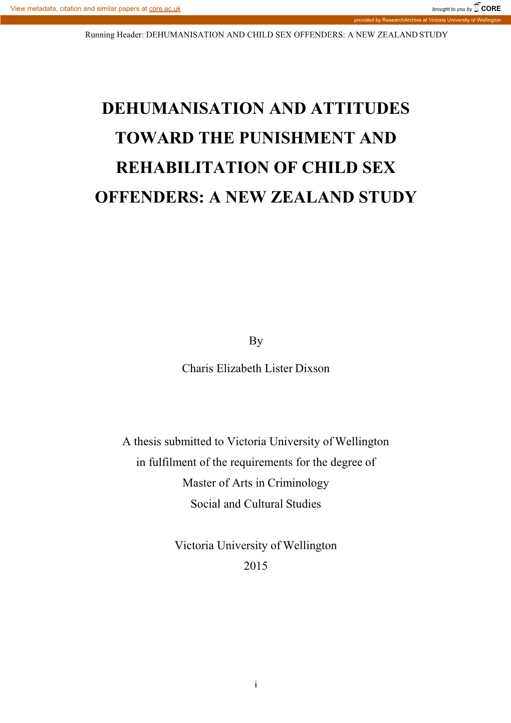 Dehumanisation and Attitudes Toward the Punishment and Rehabilitation of Child Sex Offenders: a New Zealand Study