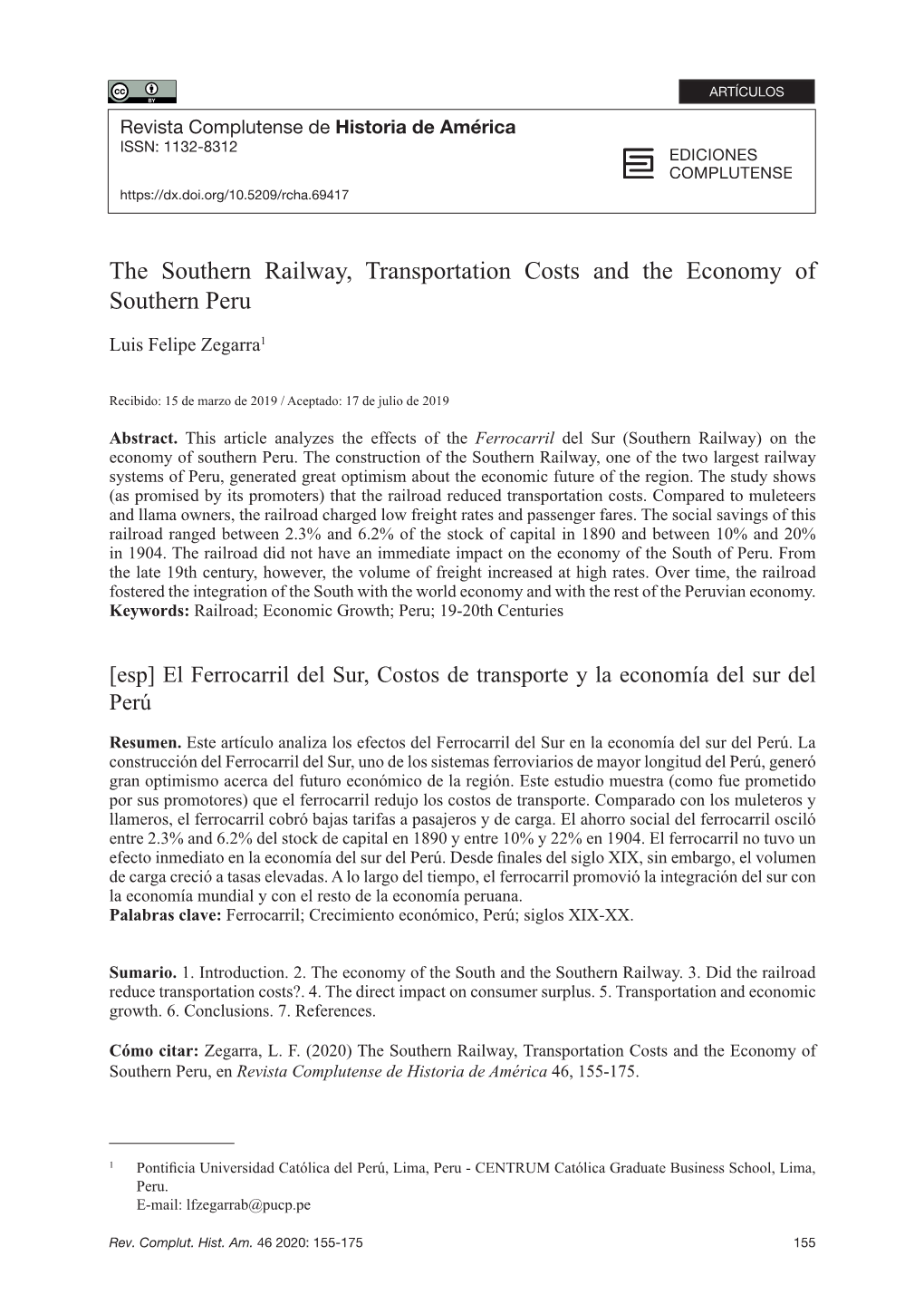 The Southern Railway, Transportation Costs and the Economy of Southern Peru