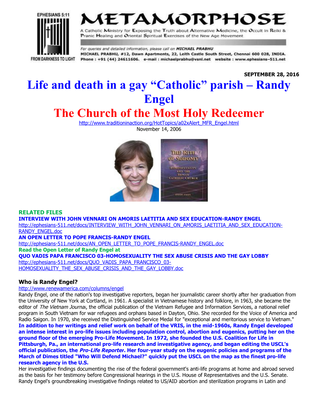 Life and Death in a Gay Catholic Parish Randy Engel