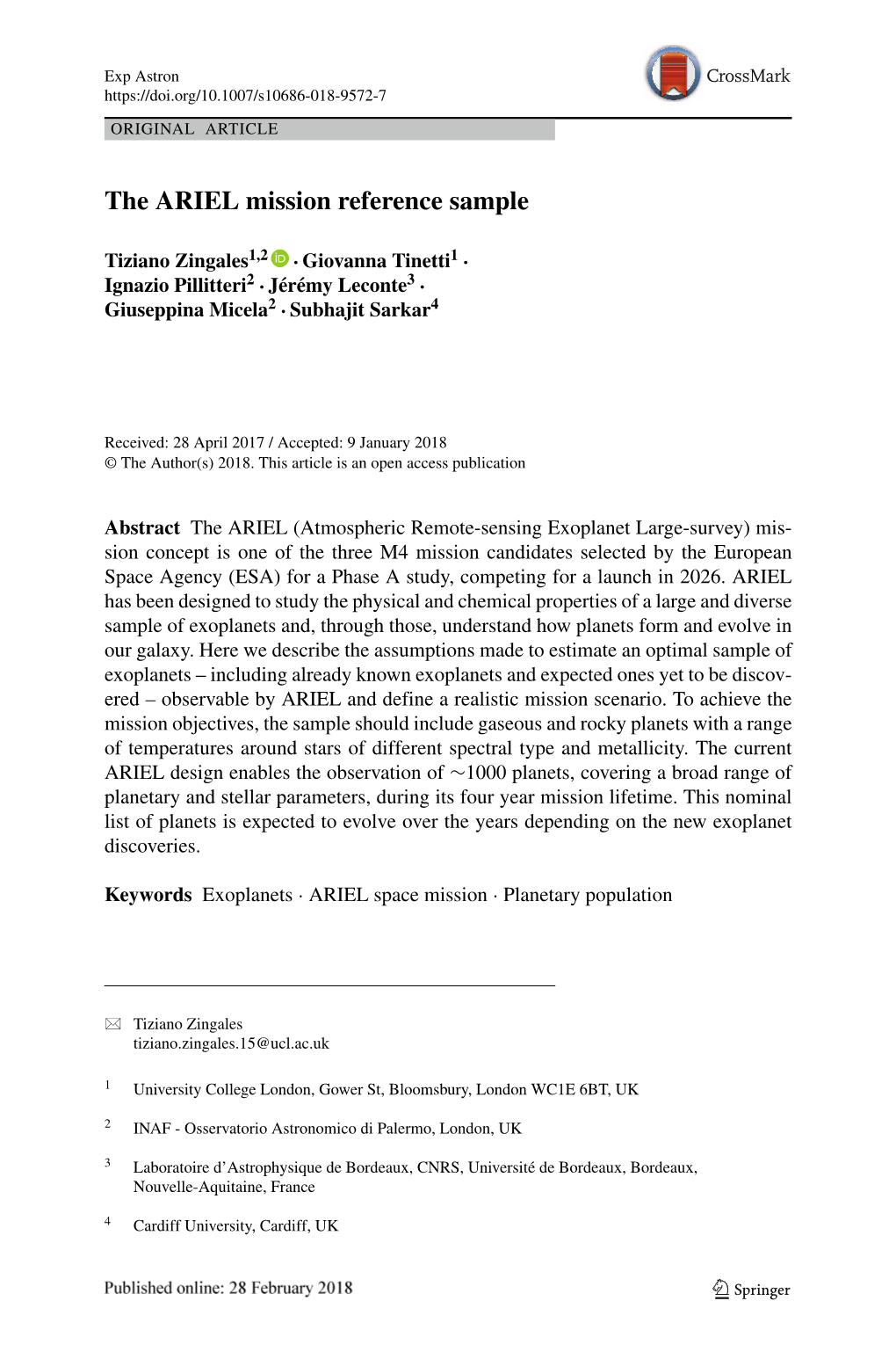 The ARIEL Mission Reference Sample