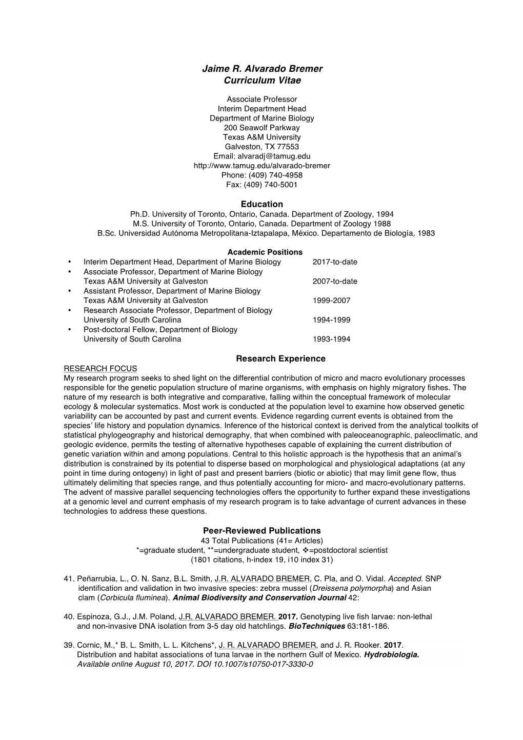 Jaime R. Alvarado Bremer Curriculum Vitae