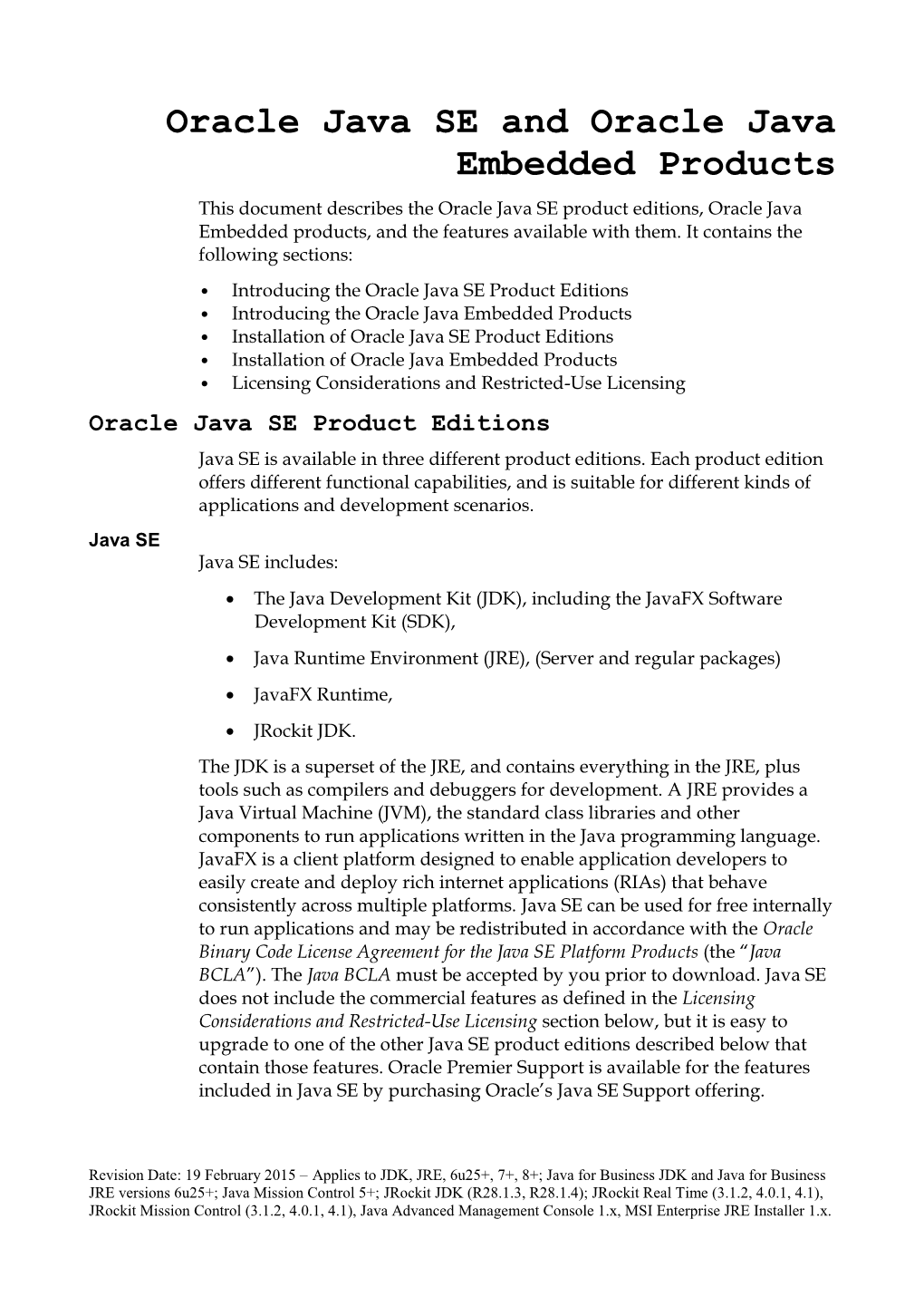 Java SE Products