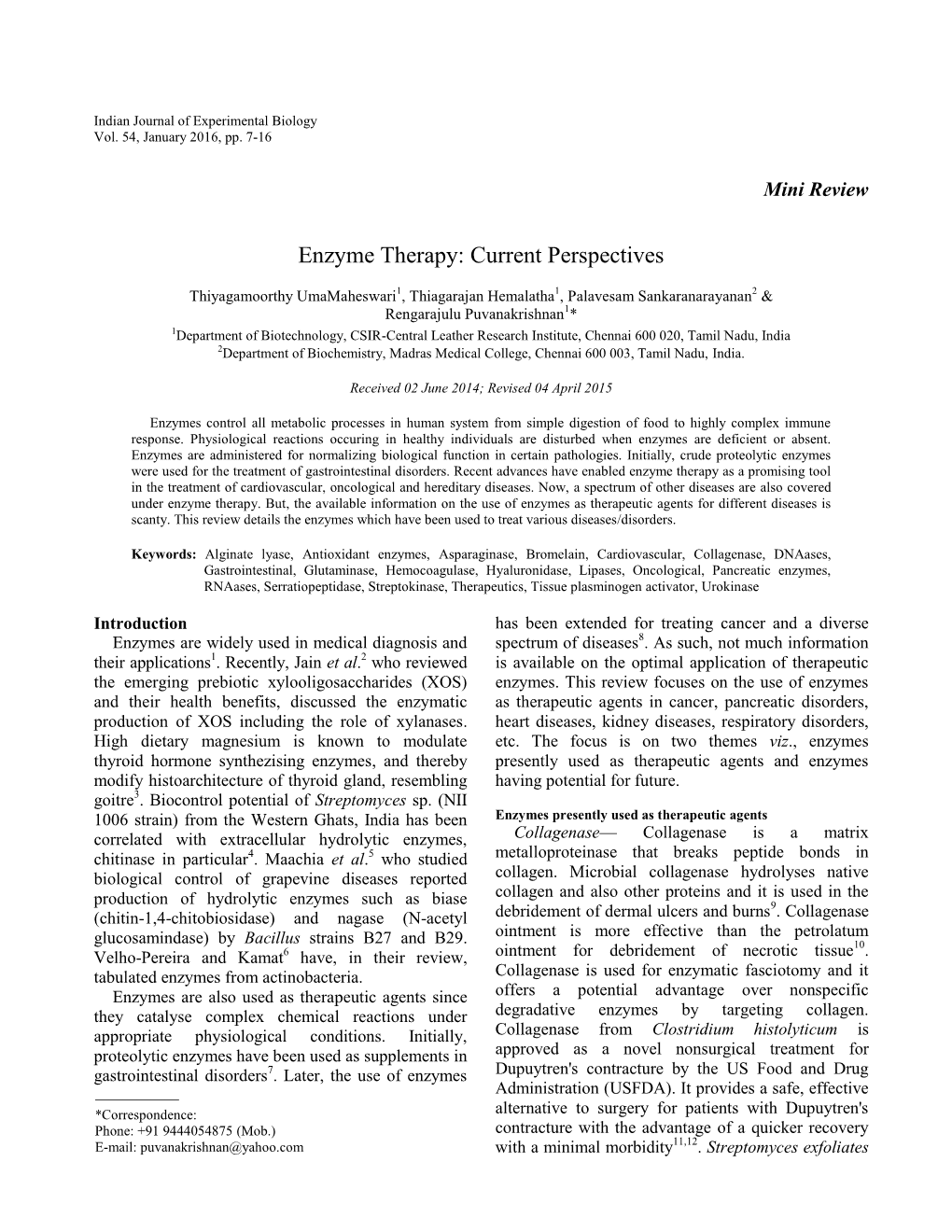 Enzyme Therapy: Current Perspectives