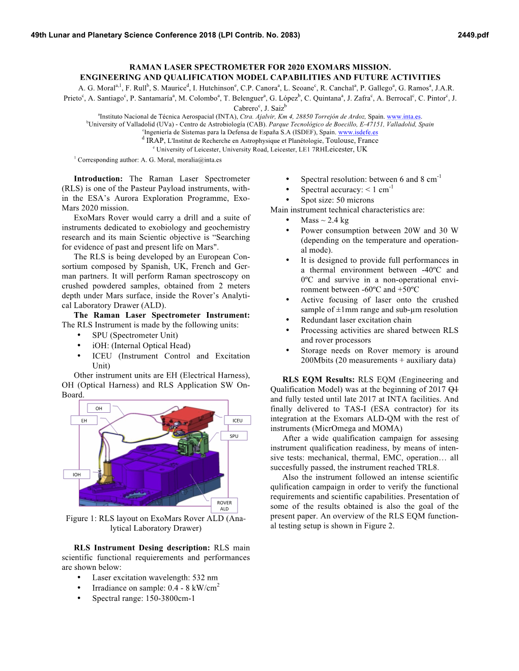 Raman Laser Spectrometer for 2020 Exomars Mission. Engineering and Qualification Model Capabilities and Future Activities A