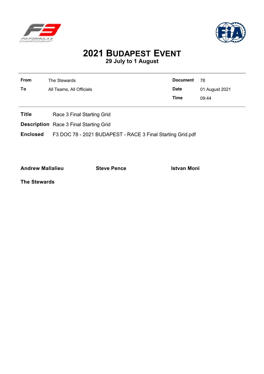 Race 3 Final Starting Grid Published on 01.08.21 09:46