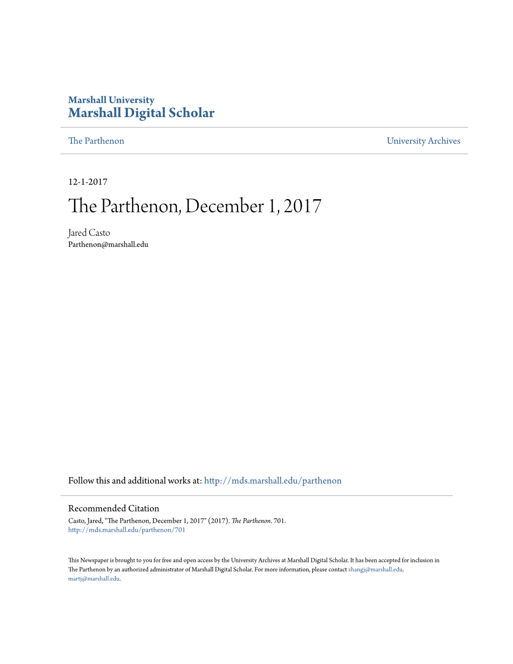 The Parthenon, December 1, 2017