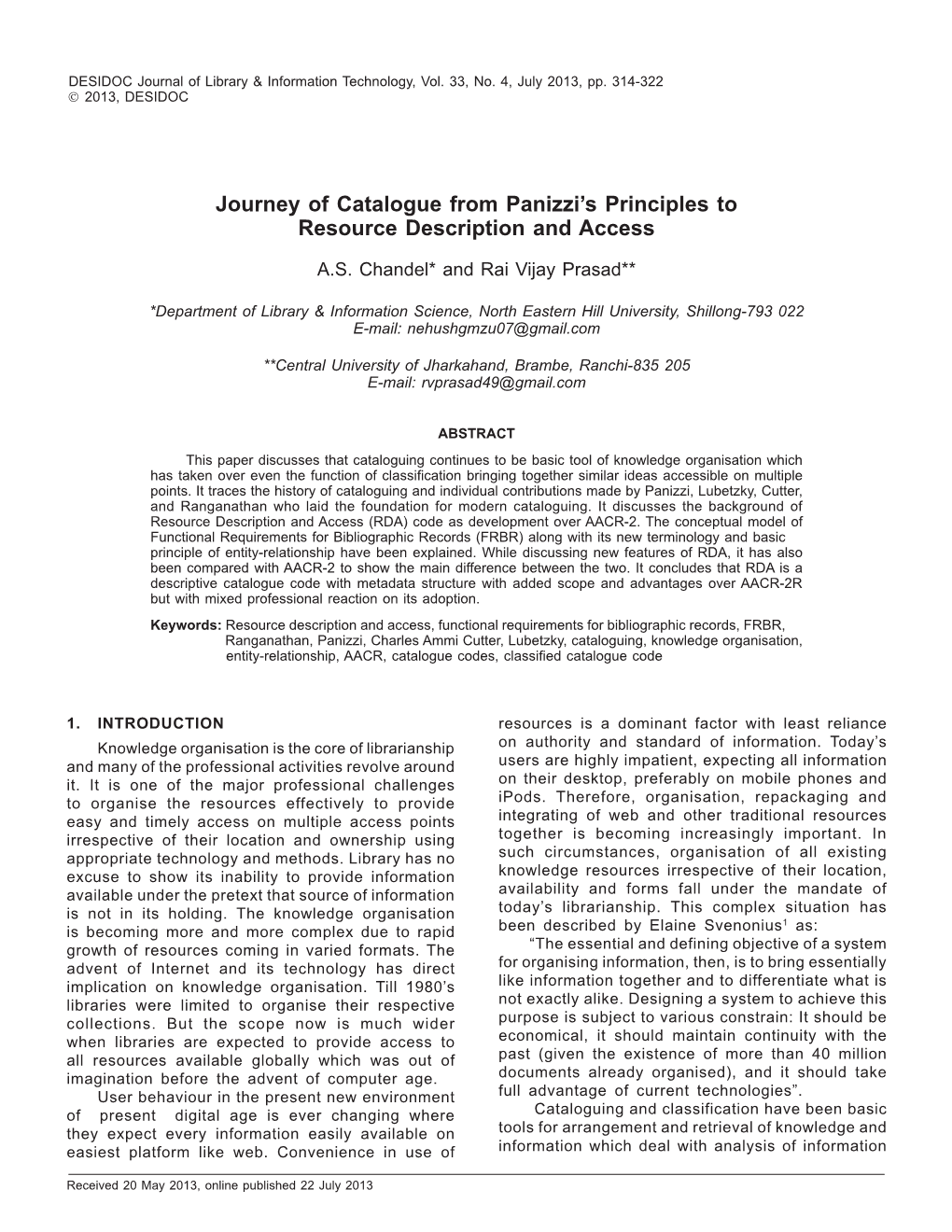 Journey of Catalogue from Panizzi's Principles to Resource Description