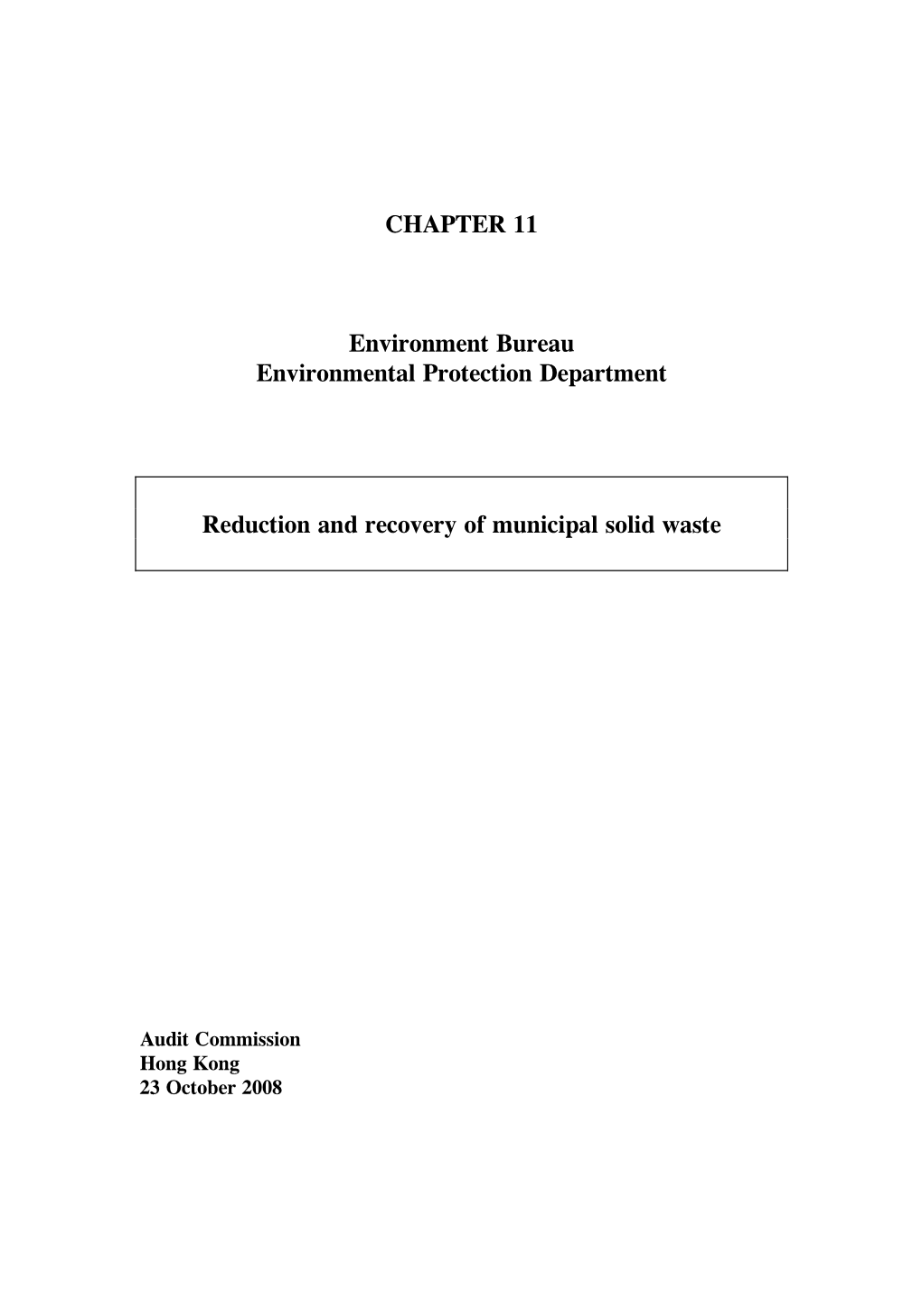 CHAPTER 11 Environment Bureau Environmental Protection