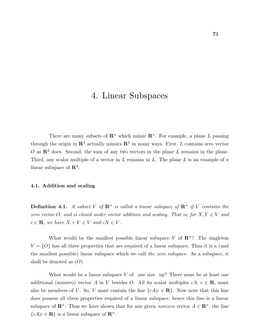 4. Linear Subspaces