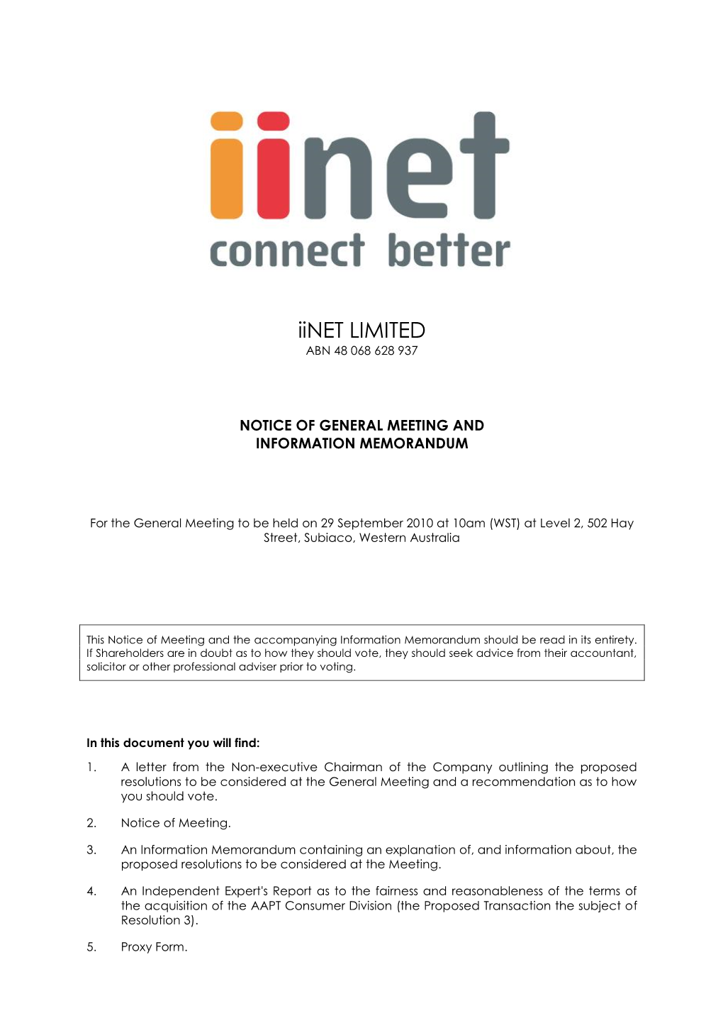 Iinet LIMITED ABN 48 068 628 937