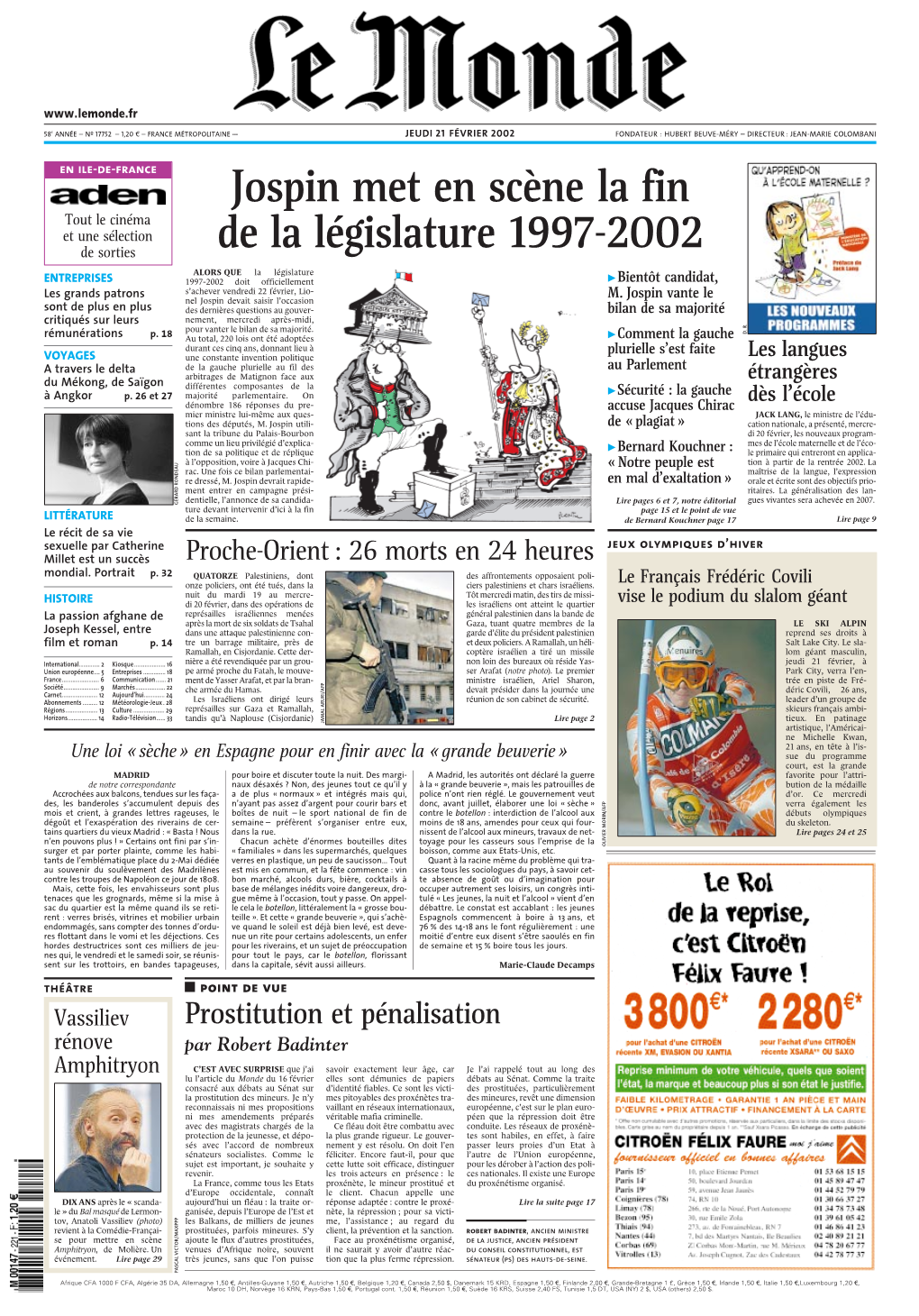 LE MONDE/PAGES&lt;UNE&gt;