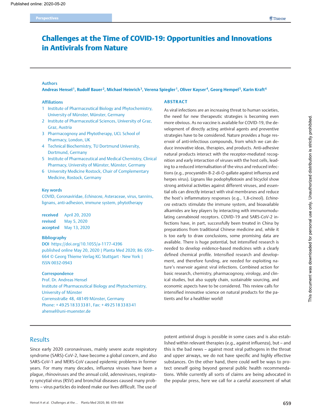 Challenges at the Time of COVID-19: Opportunities and Innovations in Antivirals from Nature