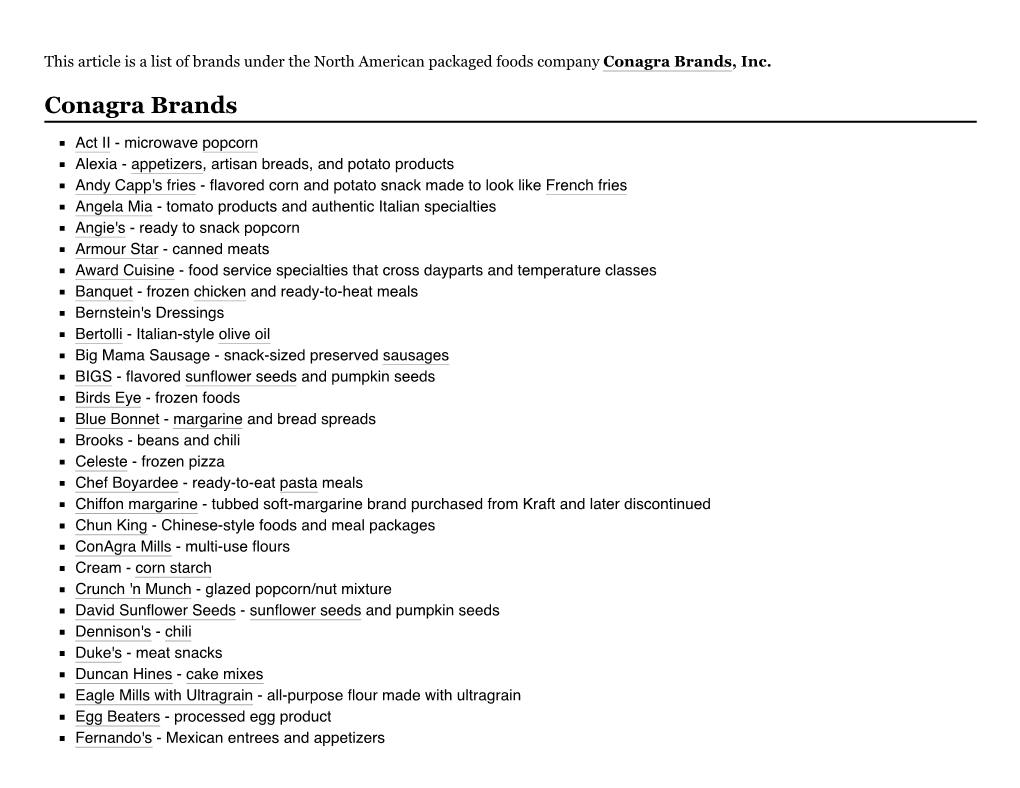 List of Conagra Brands