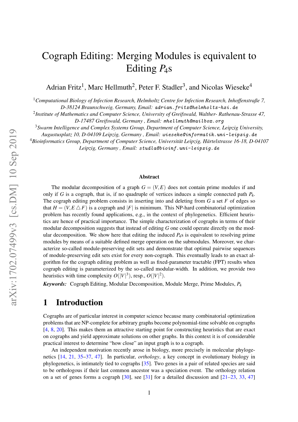 Cograph Editing: Merging Modules Is Equivalent to Editing P4s Arxiv
