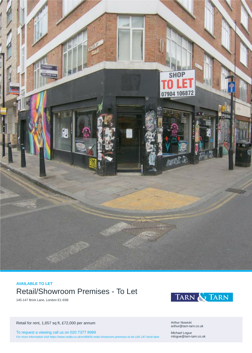 Retail/Showroom Premises - to Let 145-147 Brick Lane, London E1 6SB