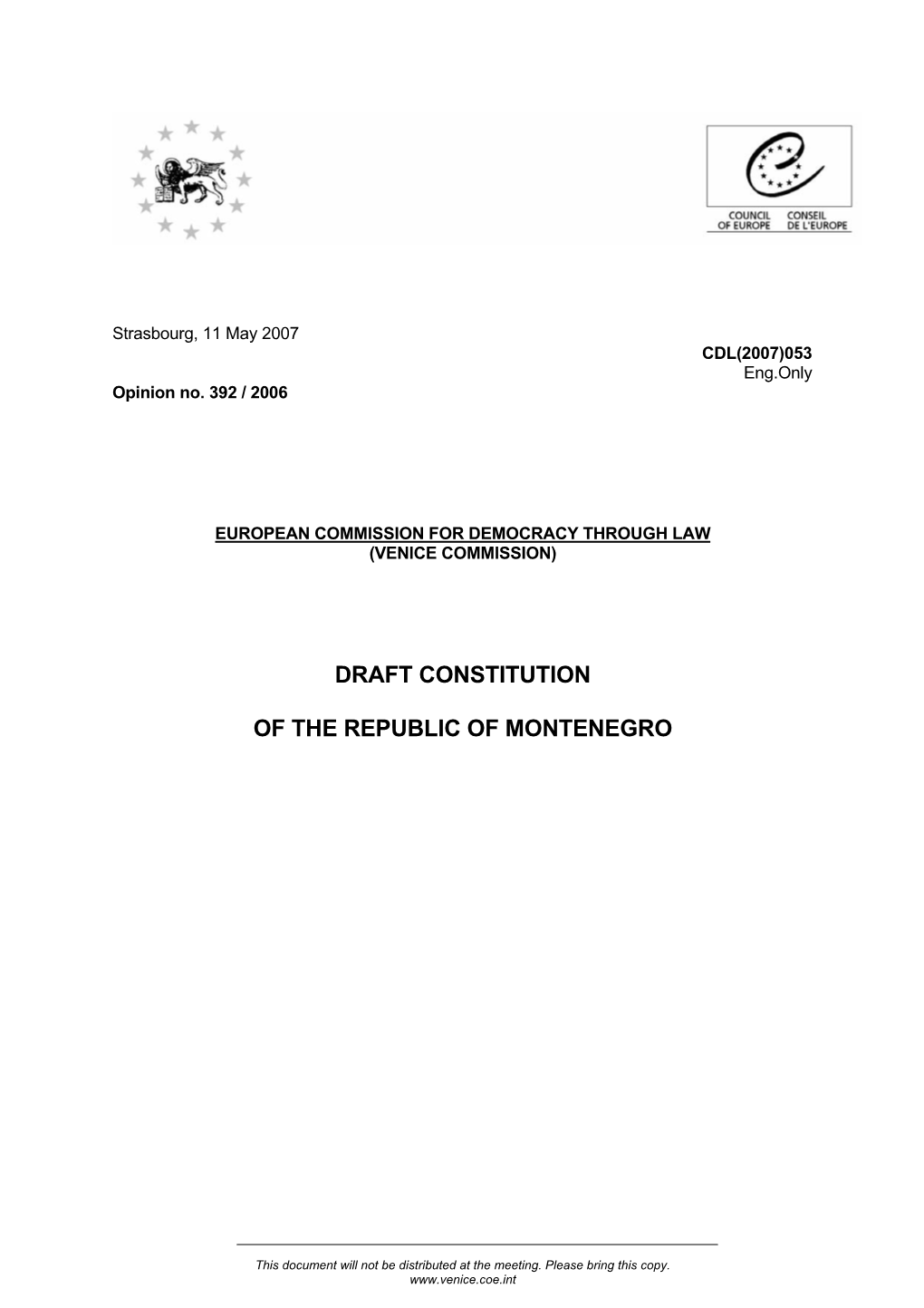 Draft Constitution of the Republic of Montenegro