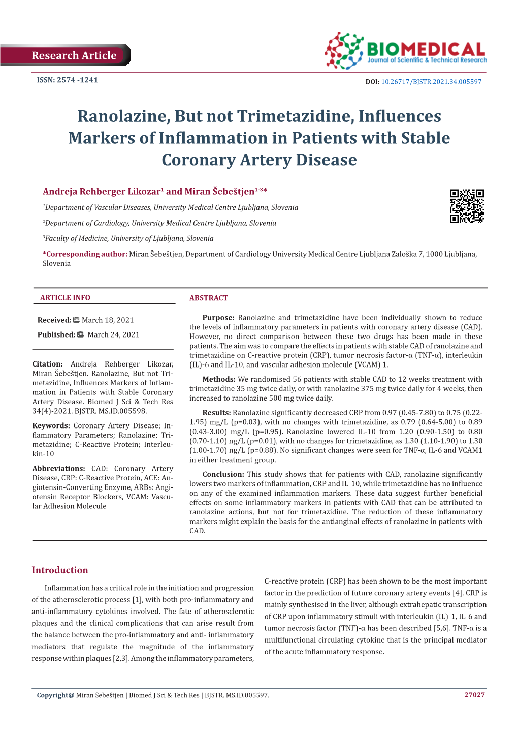 Ranolazine, but Not Trimetazidine, Influences Markers of Inflammation in Patients with Stable Coronary Artery Disease