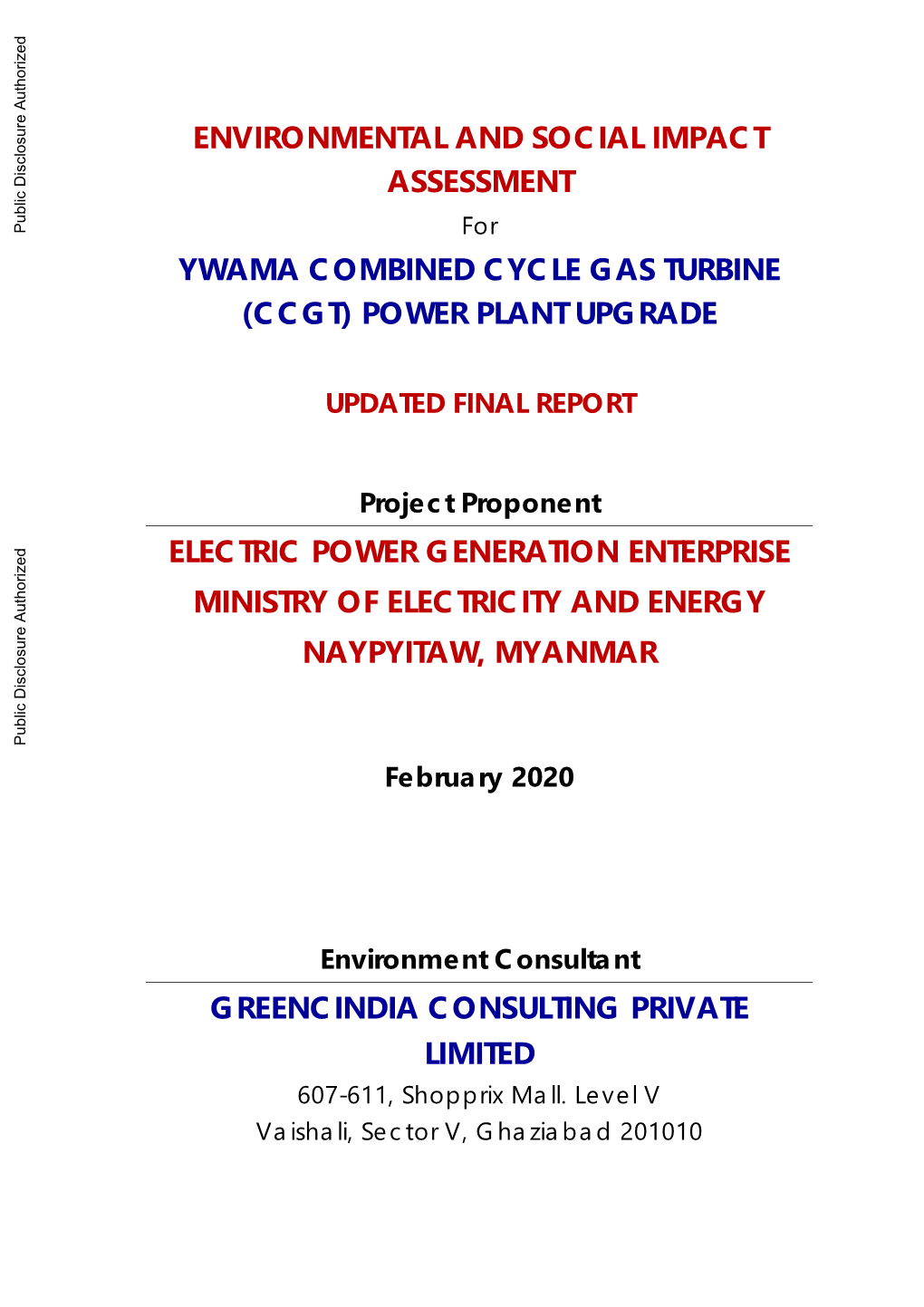 Ywama Combined Cycle Gas Turbine (Ccgt) Power Plant Upgrade