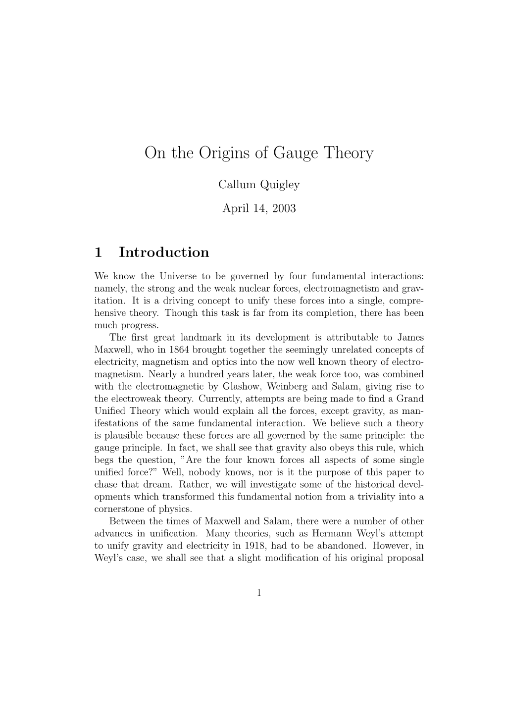 On the Origins of Gauge Theory