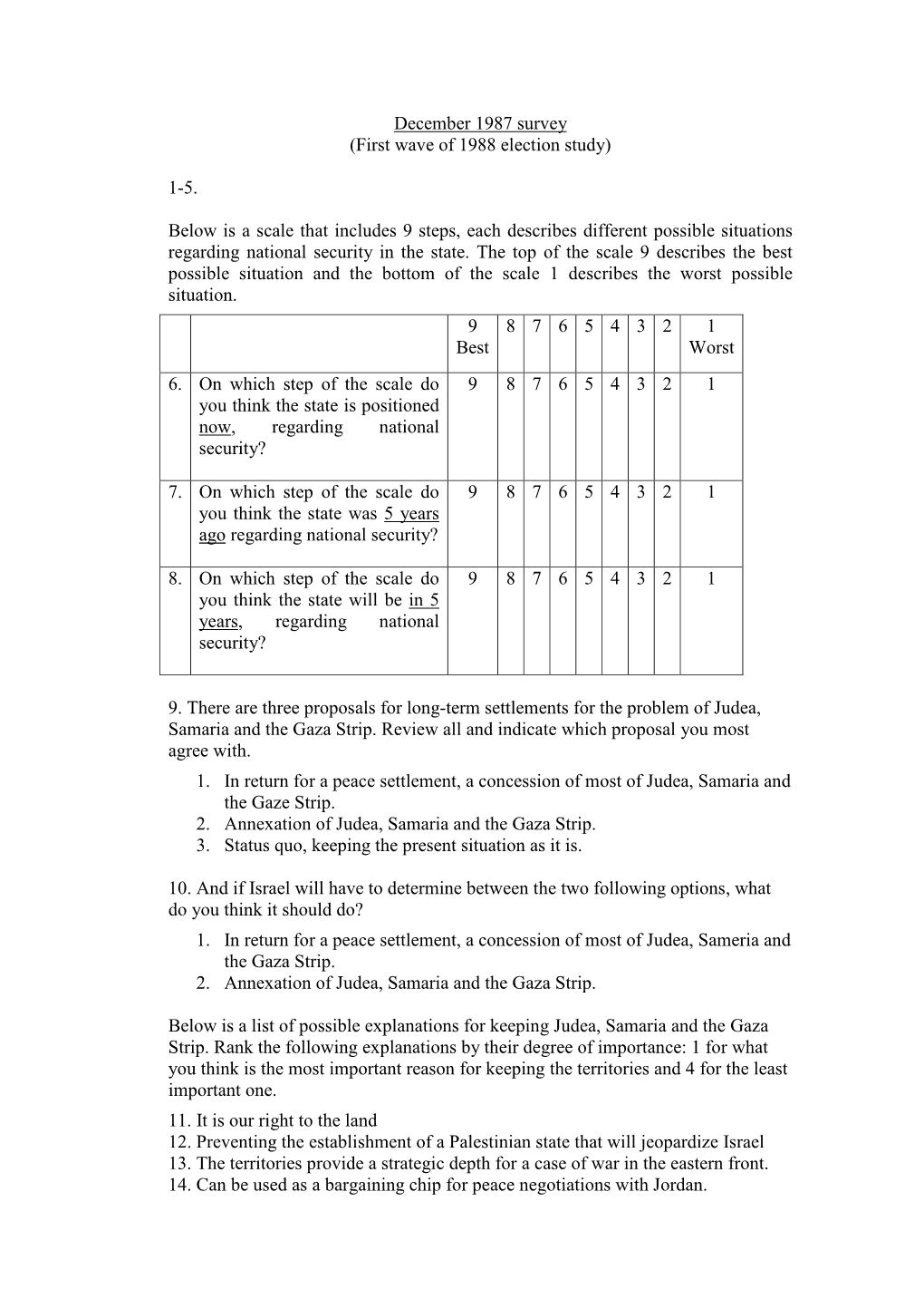 Survey 1987 December (First Wave of 1988 Election Study) 1-5. Below Is A