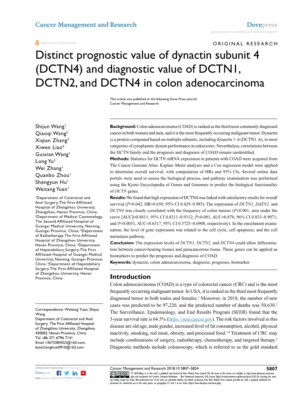 And Diagnostic Value of DCTN1, DCTN2, and DCTN4 in Colon Adenocarcinoma