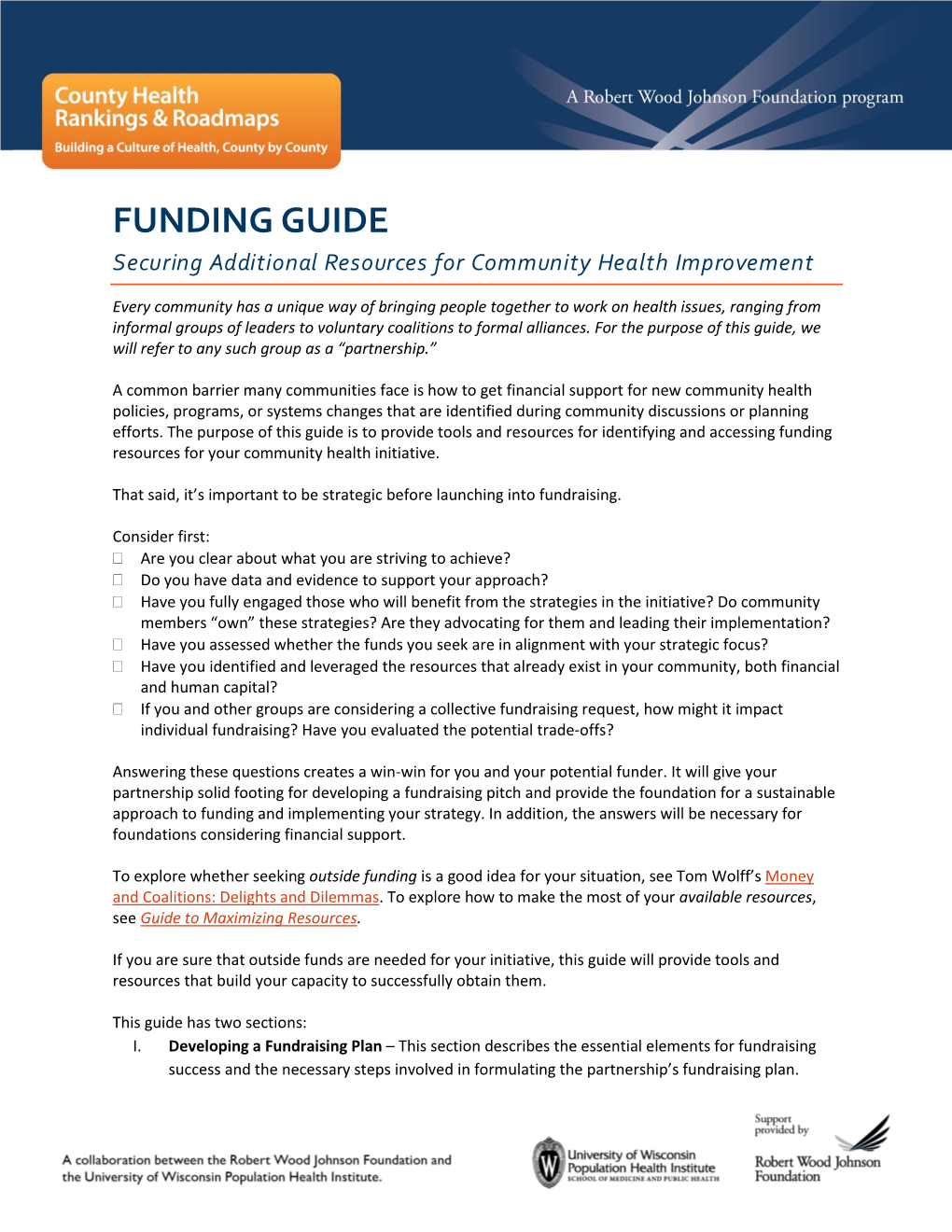 FUNDING GUIDE Securing Additional Resources for Community Health Improvement
