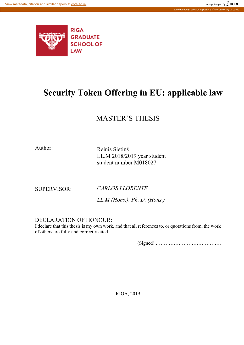 Security Token Offering in EU: Applicable Law