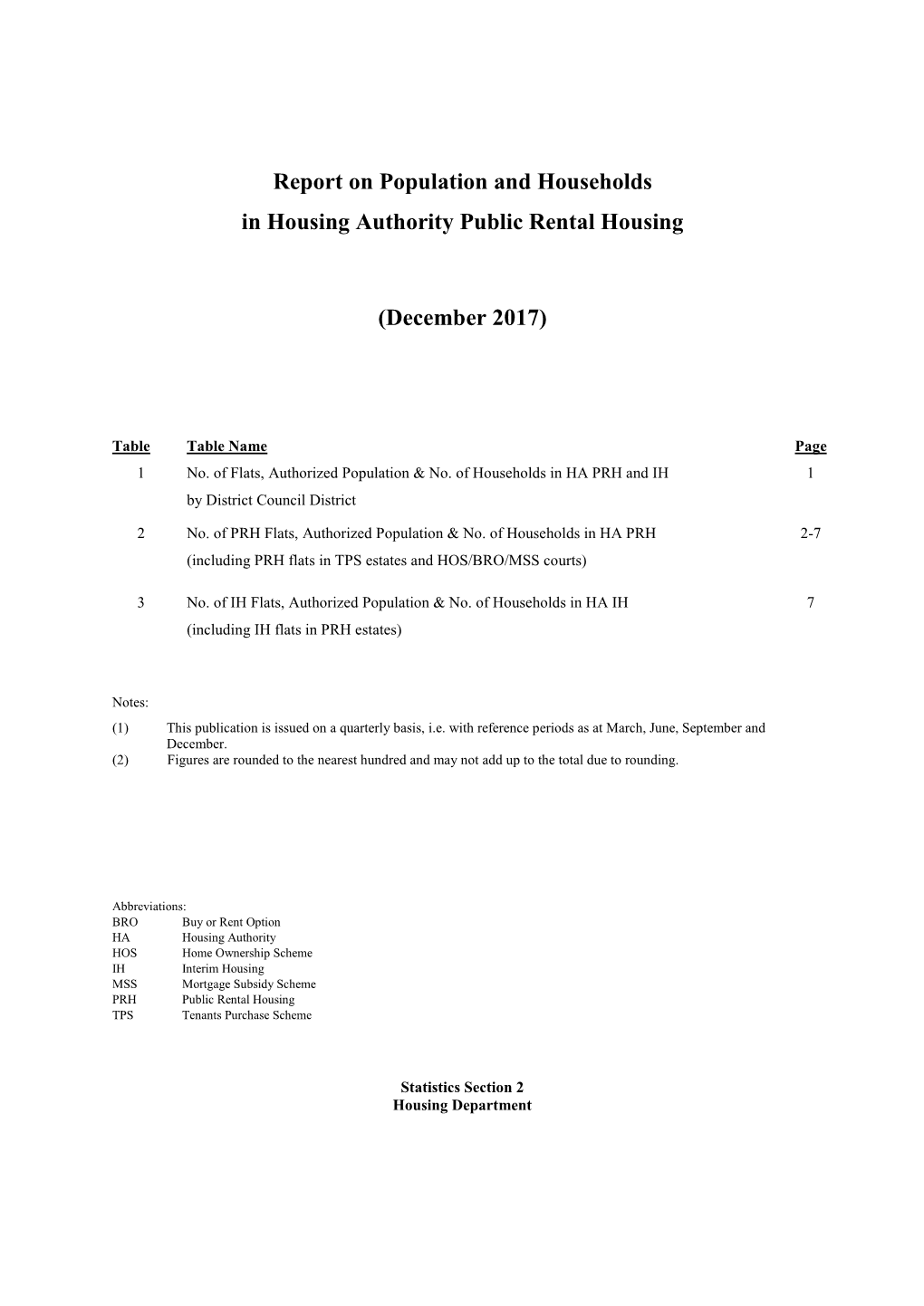 Report on Population and Households in Housing Authority Public Rental Housing