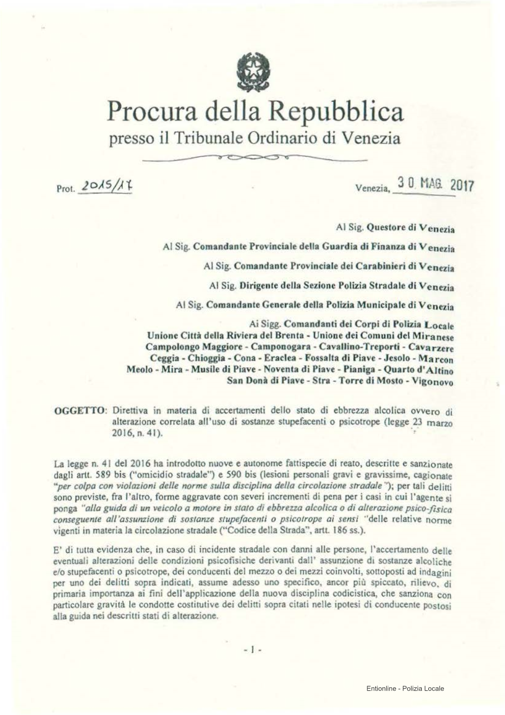 Procura Della Repubblica Presso Il Tribunale Ordinario Di Venezia