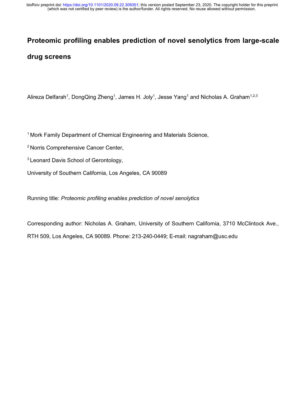 Proteomic Profiling Enables Prediction of Novel Senolytics from Large-Scale