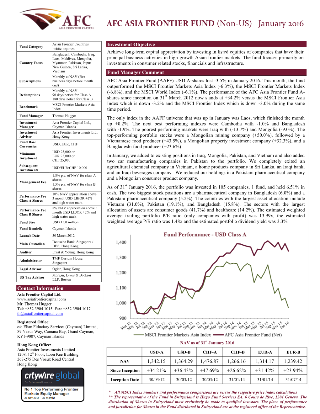 AFC ASIA FRONTIER FUND (Non-US) January 2016