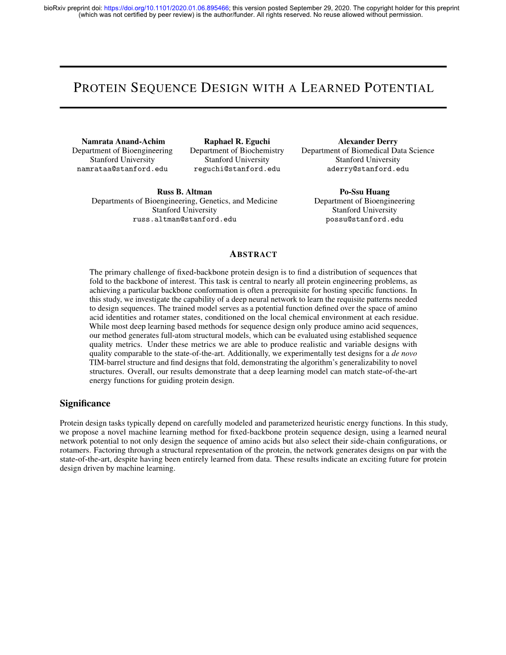 Protein Sequence Design with a Learned Potential