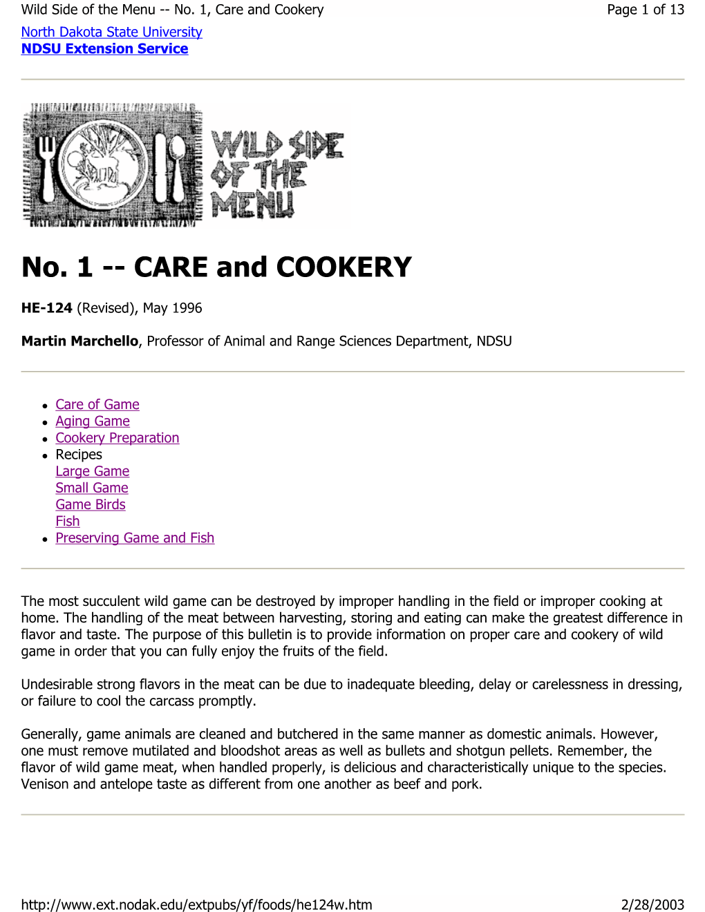 Wild Side of the Menu 1 Care and Cookery