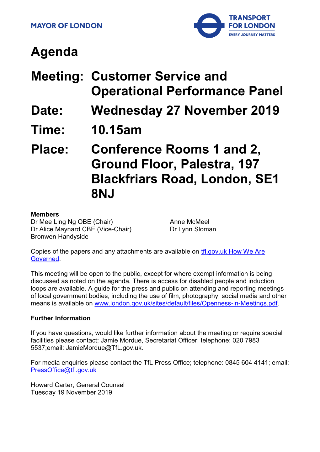 Customer Service and Operational Performance Panel 27 November