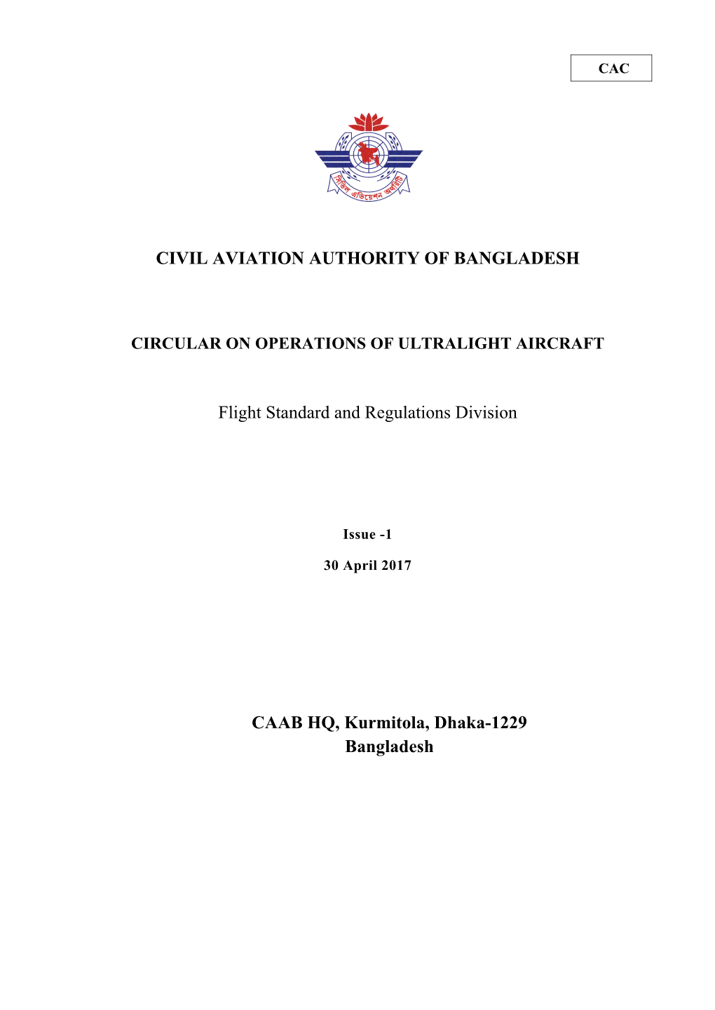 CIVIL AVIATION AUTHORITY of BANGLADESH Flight Standard And