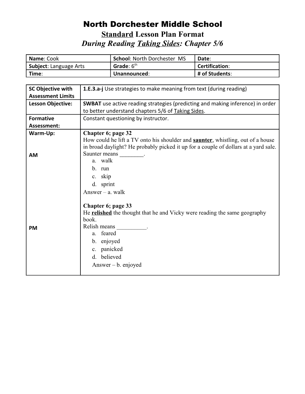 Taking Sides - Chapter 2 Lesson Plan s1