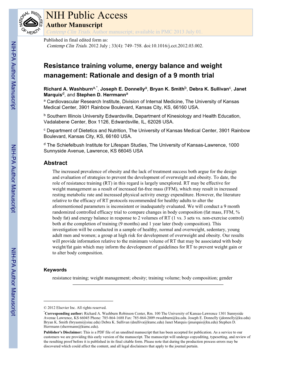 NIH Public Access Author Manuscript Contemp Clin Trials